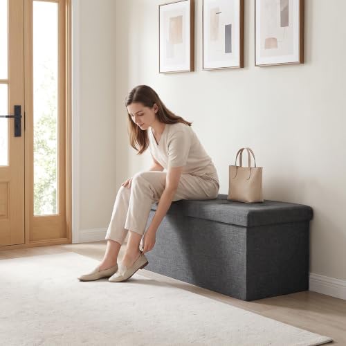 OLIXIS 30 Inch Folding Storage Ottoman Bench, Gray Ottoman with Storage - Image 2