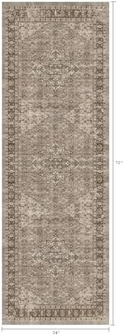 Washable 2x6 Runner Rug, Non Slip Kitchen Hallway Vintage Brown - Image 2