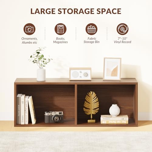 IOTXY DIY Modular Cubby Bookcase - Stackable 2-Cube Open Bookshelf, Walnut - Image 4