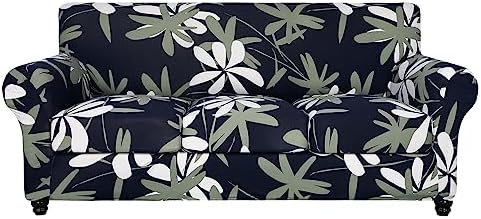 SearchI Stretch Sofa Cover Printed Couch Cover, Floral Pattern 4 Pieces Sofa Slipcover with 3 Separate Cushion Cover, Washable Furniture Protector for Living Room(Sofa, Navy Blue) by SearchI
