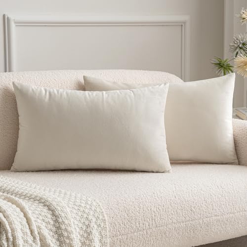 MIULEE 12x20 Inch Lumbar Velvet Throw Pillow Covers Cream White by MIULEE