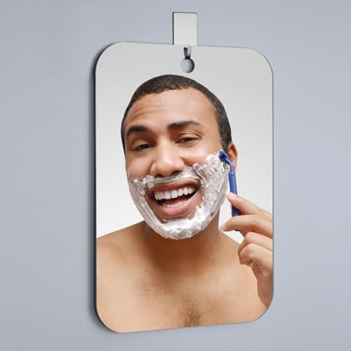 Shatterproof Shower Mirror for Shaving,(Small 1 Pcs 6x4 Inch) Shaving Mirror Holder NO-Drilling, Waterproof,Small Wall Mounted Bathroom Accessories Camping Hanging Men (Not Fogless) by NKJVE
