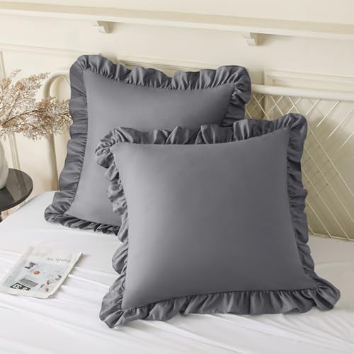 KKJIAF 2 Pack Ruffle Pillow Cases 22x22 Inches, Grey by KKJIAF