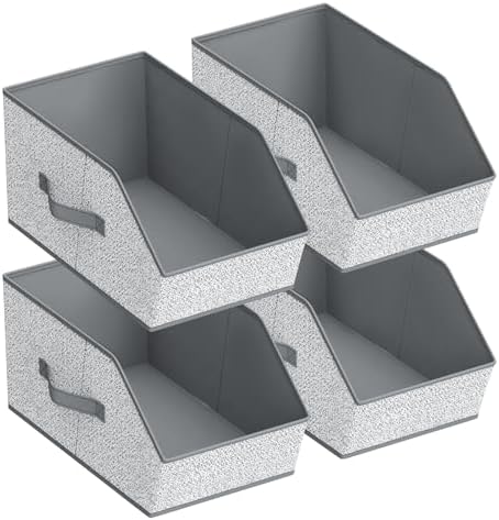 Homsorout Large Closet Storage Cubes - Closet Storage Bins with Dual Handles for Clothes, Towels, Toys, Shelf Organizer Bins for Bedroom, Nursery, Shelves, Small Spaces, Ant Light Gray, 4 Pack by Homsorout