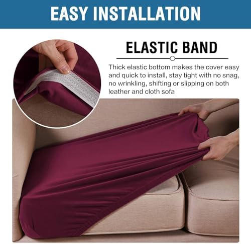 H.VERSAILTEX Velvet Stretch Couch Cushion Cover Plush Cushion Slipcover for Chair Loveseat Sofa Cushion Furniture Protector Seat Cushion Sofa Cover (3 Piece Sofa Cushion Covers, Burgundy) - Image 4