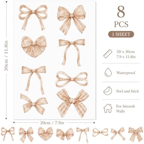 60Pcs Watercolor Bowtie Wall Stickers - Coquette Aesthetic Vinyl Decals for Room Decor in Light Pink, Sky Blue, Mint Green, Lavender Peel and Stick Nursery, Bedroom, Kindergarten Wall Art (Brown) - Image 2