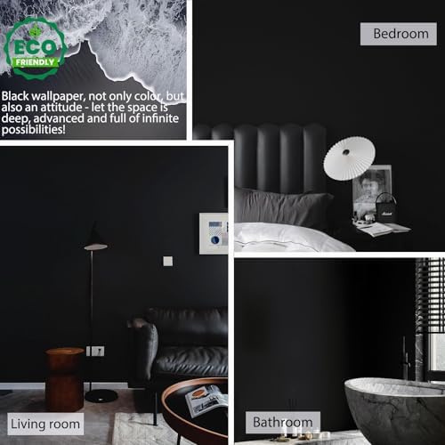 15.7" x 787" Black Wallpaper Matte Black Contact Paper Self Adhesive Peel and Stick Wallpaper Removable Vinyl Film Decorative for Desk Wallcovering Furniture Countertop Cabinet - Image 3