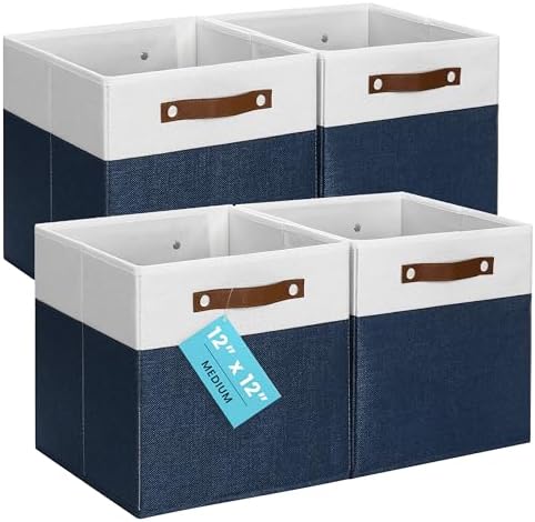 OrganiHaus 12x12 Cube Storage Bins, Set of 4 - Fabric Storage Cubes by OrganiHaus