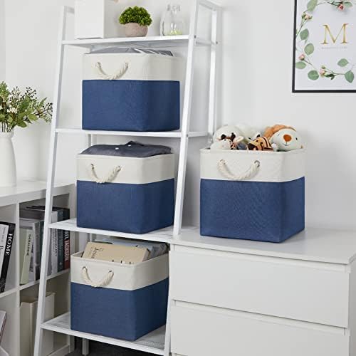 Temary Fabric Storage Cubes for Organizing 4Pack Blue Fabric Storage Basket 12 Inch Cube Storage Bins with Handles for Organizing Toys, Shelf Baskets for Home Office Closet (White&Blue) - Image 5