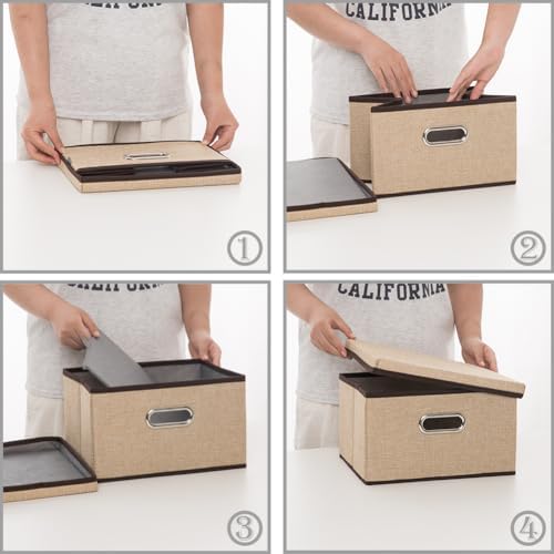PRANDOM Storage Bins with Lids [3-Pack] Jute Fabric Foldable Storage Boxes Organizer Containers Baskets Cube with Cover for Home Bedroom Closet Office Nursery khaki（11.4X8.6X6.7 - Image 5