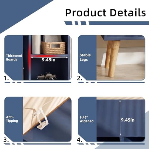 YAHARBO Small Dark Blue Bookshelf,3 Tier Modern Kids Bookcase with Legs,5 Cube Wooden Bookshelves Storage Shelf,Book Shelves Organizer,Display Bookcases Cabinet for Room Nursery Study - Image 3