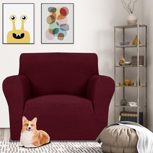 MAXIJIN Chair Covers for Living Room 1 Piece Stretch Sofa Chair Slipcovers with Arms (31"-46") Furniture Protector for Dog Pet Couch Armchair Cover (Chair, Diamond Pattern Wine Red) - Image 2