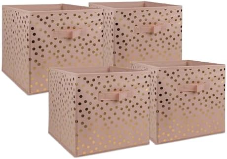 DII Woven Polyester Storage Bin, Polka Dot, Pink & Gold, Small Set of 4 by DII