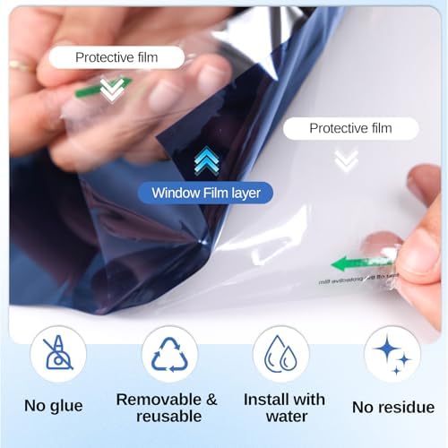 XIAWEI One Way Window Privacy Film with Tools,Blue,23.6"x196.9",Malleable - Image 2