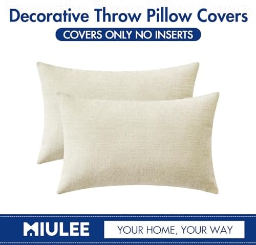 MIULEE Soft Chenille Lumbar Throw Pillow Covers Cream 12x20 Inch Pack of 2 - Image 6