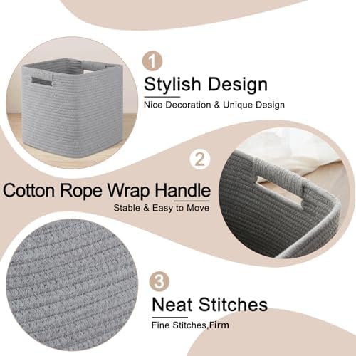 OIAHOMY Storage Cubes 11 Inch Storage Bins 3-Pack Woven Square Basket Grey - Image 4