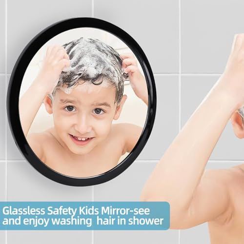Fogless Shower Mirror for Shaving and Makeup with 3 Removable Powerful Suction Cups, Shatterproof Anti Fog Mirror for Shower and Bathroom, Glassless Safety Kids Mirror (Black) - Image 6