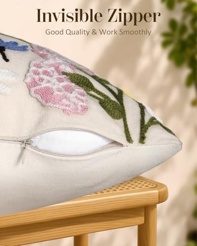 Embroidered Throw Pillow Covers 18x18 Inch, 2Pack, Retro Flower - Image 3