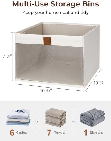 StorageWorks Fabric Storage Bins with Mesh Front Window, Beige, 3-Pack - Image 2