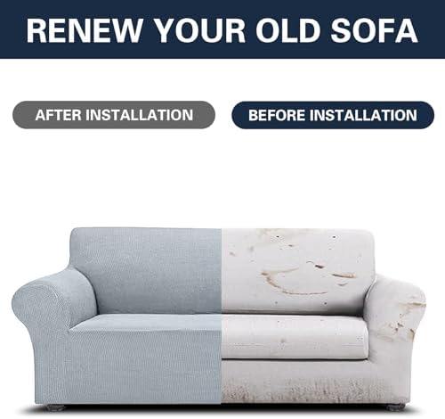 Cupuamon 2026 New Stretch Oversized Sofa Slipcovers Couch Sofa Cover for 4 Seater Furniture Protector Covers with Elastic Bottom Jacquard Fabric Small Checks for Pets, Kids - Silver - Image 5