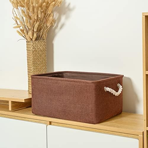 TheWarmHome Decorative Basket Rectangular Fabric Storage Bin Organizer Basket with Handles for Clothes Storage (Brown,Large-3Pack,15.7L*11.8W*8.3H) - Image 3