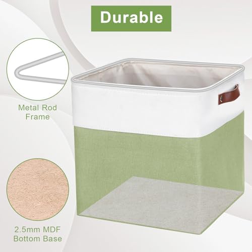 Bagnizer 13x13 Cube Storage Bins, Collapsible Fabric Storage Box, 4 Pack Closet Baskets with Handles for Organizing, Shelf, Toys, Clothes, Home, Office, Nursery (Green&White) - Image 4