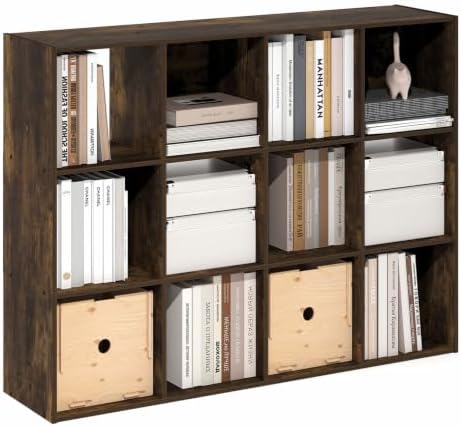 Furinno PELLI Book Shelf, 12-Cube Bookshelf, Cube Storage Organizer Bookcase, 11.7 x 47.6 x 36, for Living Room, Bedroom, Home Office, Amber Pine by Furinno-FitsYourSpaceFitsYourBudget