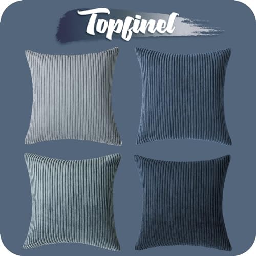 Topfinel Decorative Throw Pillow Covers Cushion Cases, Set of 4 Soft Velvet Modern Double-Sided Designs, Mix and Match for Home Decor, Pillow Inserts Not Included (24x24 inch, Blue) - Image 7