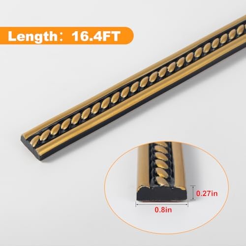 0.8" x 49.2FT Total Black Gold Peel and Stick Crown Molding 3-Pack - Self-Adhesive PVC Trim with Elegant Finish for Accent Walls, Mirrors & Decor - Image 2