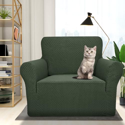 ZNSAYOTX 1 Piece Jacquard Chair Slipcovers for Living Room High Stretch Chair Covers with Arms Anti Slip Pets Friendly Couch Sofa Armchair Cover Furniture Protector (Chair, Army Green) - Image 2