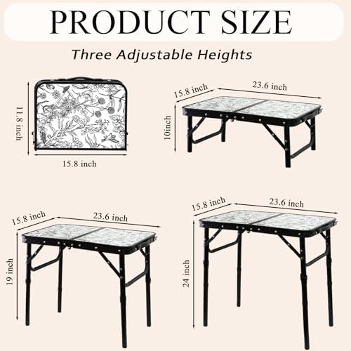 YihuiKo Small Camping Table, Vintage French Floral Pattern Folding Table - Image 3