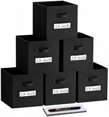 Storage Bins,13 Inch Cube Storage Bin with Labels,6pcs,Black by Anyoneer