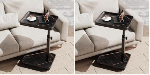 C Table End Table Adjustable Height, 360°Swivel TV Tray Table for Small Spaces, Side Tables with Wheels for Living Room and Bedroom, Bed (Black-15.7 x 11.8 inches) (Pack of 2) by sjie