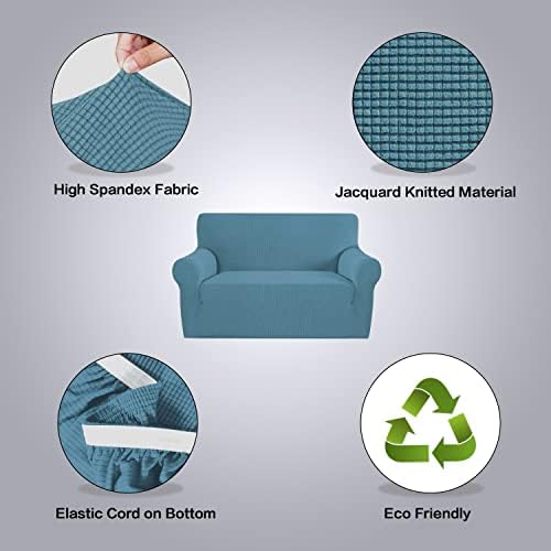 H.VERSAILTEX Stretch Couch Cover Couch Slipcovers for 2 Cushion Couch Washable Couch Covers 1 Piece with Elastic Bottom, Textured Checked Jacquard Fabric(Loveseat 58"-70" Wide, Storm Blue) - Image 4