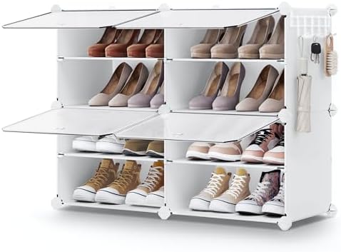 SONGMICS Shoe Rack, 4-Tier with Doors, 16-Pair Storage Cabinet by Unknown