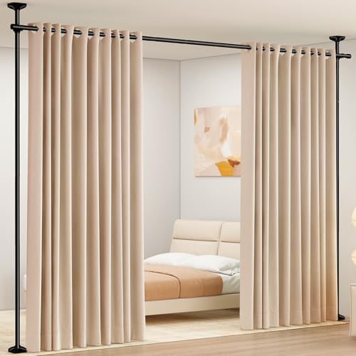 SUNALLY Room Divider Curtain Rod, No Drilling Room Separator for Space Partition Adjustable 4-10ft(H) 28-70inch(W) Heavy Duty Temporary Wall Divider Floor to Ceiling Tension Rod, Black by SUNALLY