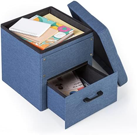 Mellow Stockbox Ottoman with Storage Drawer, 15" Cube Collapsible Bench -Stool, Blue - Image 4
