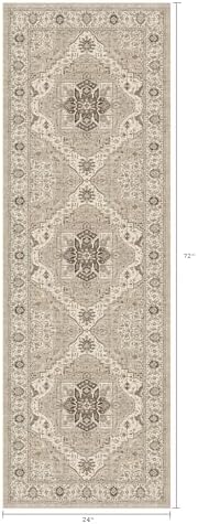 2x6 Washable Entryway Runner Rug, Vintage Non-Slip Low Pile Rugs, Beige - Image 2