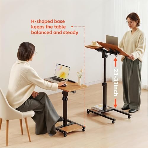 Laptop Desk Stand for Bed Portable Desk Overbed Bedside Mobile Laptop Table Rolling Foldable Table Adjustable Height with Locked Wheels & Mouse Pad for Office Sofa (Natural Color) - Image 5
