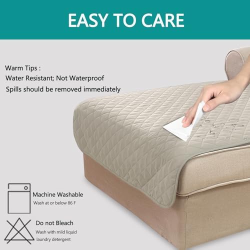U-NICE HOME Sectional Couch Cover Chaise Lounge Cover, Beige/Beige - Image 3