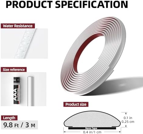 9.8 Ft Peel and Stick Wall Molding Trim, D-Shape Flexible Molding Trim Silver for Backsplash, Mirror, Wall, Window & Door Frames, Waterproof Self Adhesive Trim(W:0.4", T:0.1") - Image 4
