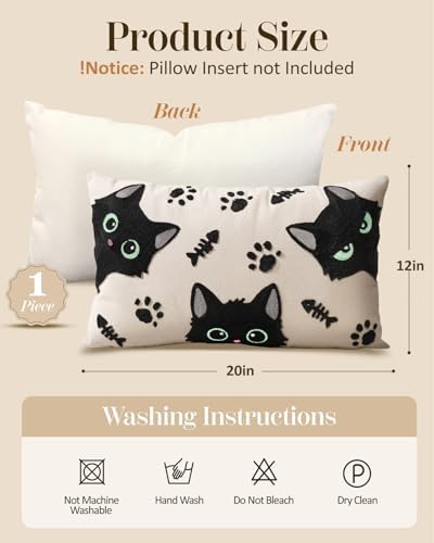 Embroidered Lumbar Pillow Cover 20x12 Inch, Cat Bone - Image 4