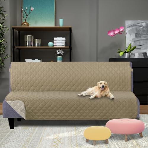 U-NICE HOME Futon Sofa Covers 68''Armless Couch Cover, Light Camel/Beige - Image 2
