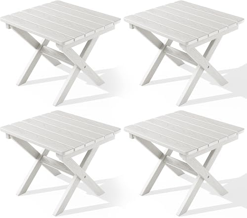 SERWALL Small Folding Outdoor Side Table Set of 4, White by SERWALL