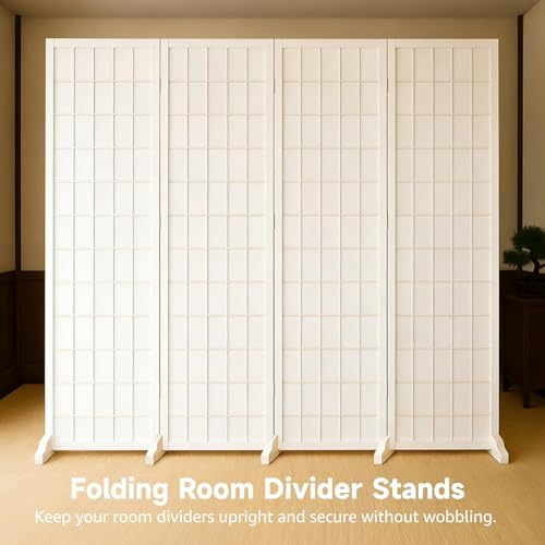 5 Pcs Folding Room Divider Stands, Wooden Privacy Screen Holders, Office Partition Support Bases with Slots, Includes Nails for Easy Assembly, Ideal for Home, Office (White) - Image 3