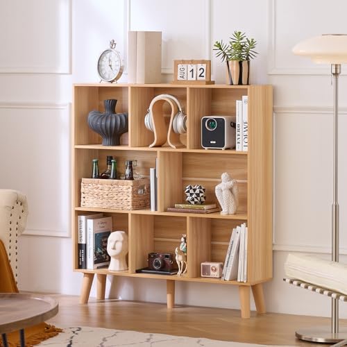 LEYAOYAO 8 Cube Bookshelf, Mid-Century Modern Book Shelf with Legs, Natural - Image 6