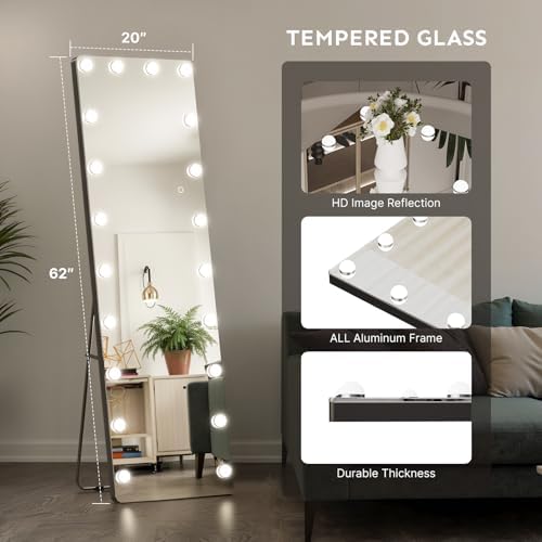 Kosmonia 62"x20" Hollywood Full Length Mirror with Light, 20 Dimmable Bulbs - Image 2
