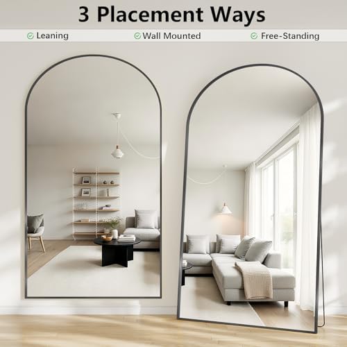 Oversized Full Body Mirror 41x81 inch Arched Full Length Mirror with Stand Aluminum Wall Mounted Hanging or Leaning Standing Mirrors, Black - Image 5