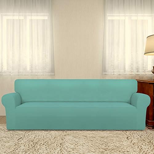 PureFit Stretch Couch Covers for Sofa 4 Seater Slipcovers Cyan - Image 2