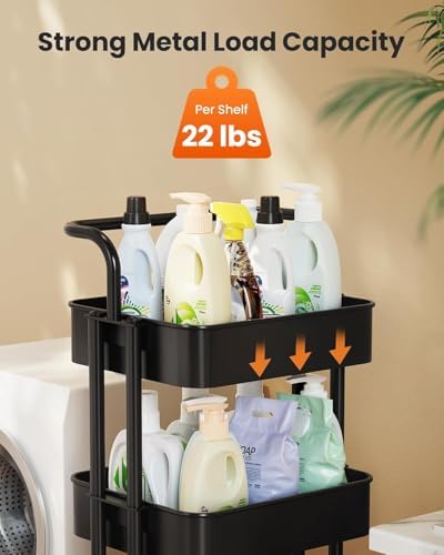 Pipishell Metal 4 Tier Rolling Cart with Handle & 2 Lockable Wheels, Black - Image 6